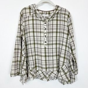 Free People Oversized Plaid Hooded Long Sleeve Top Women's Small